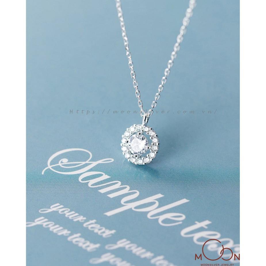Dây chuyền bạc moonsilver vòng cổ bạc nữ vòng tròn đính đá pha lê