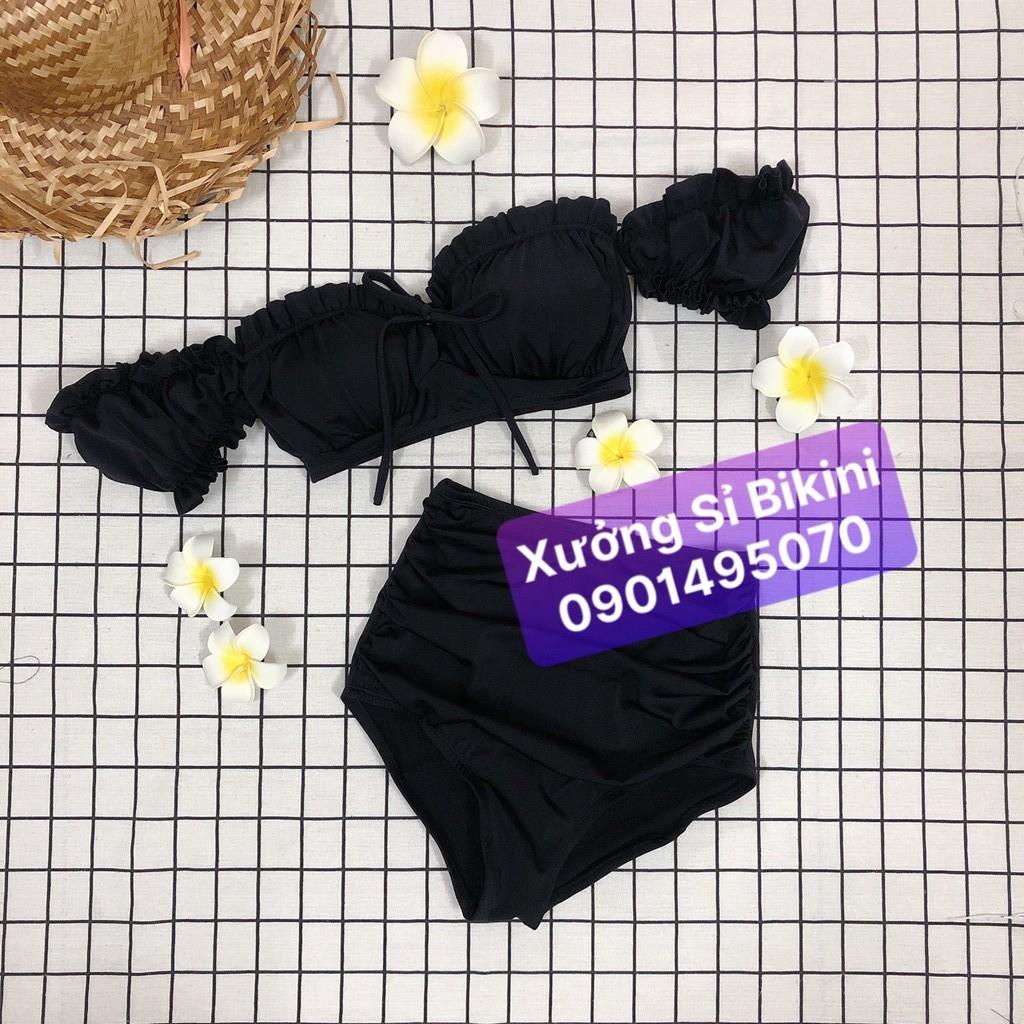 Bikini 2 mảnh áo TAY CON mix quần nhún cạp cao che bụng kín đáo