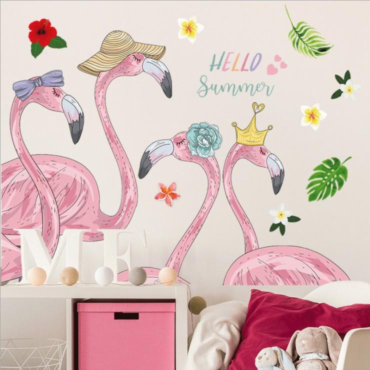 Decal trang trí tường - Cò Hồng vui hè Hello Summer