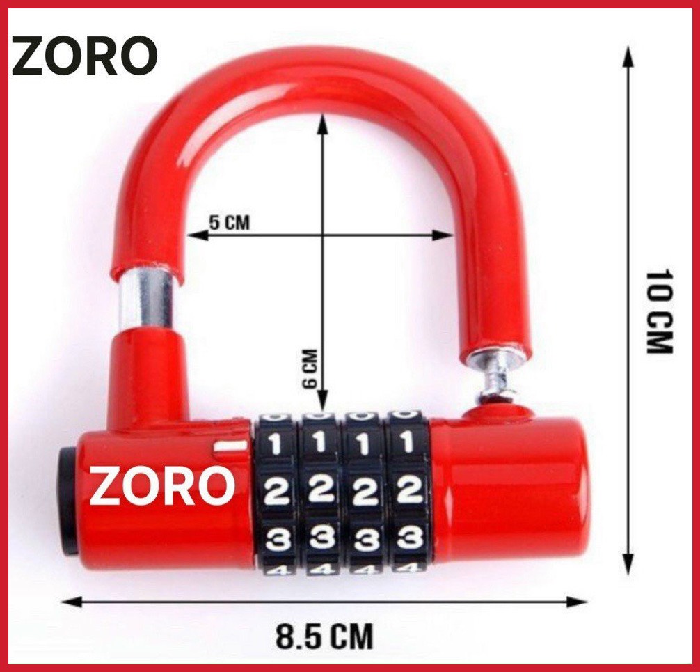 Ổ khóa mật mã 4 số ZORO dạng chữ U - màu đỏ - thay đổi mật mã theo ý muốn