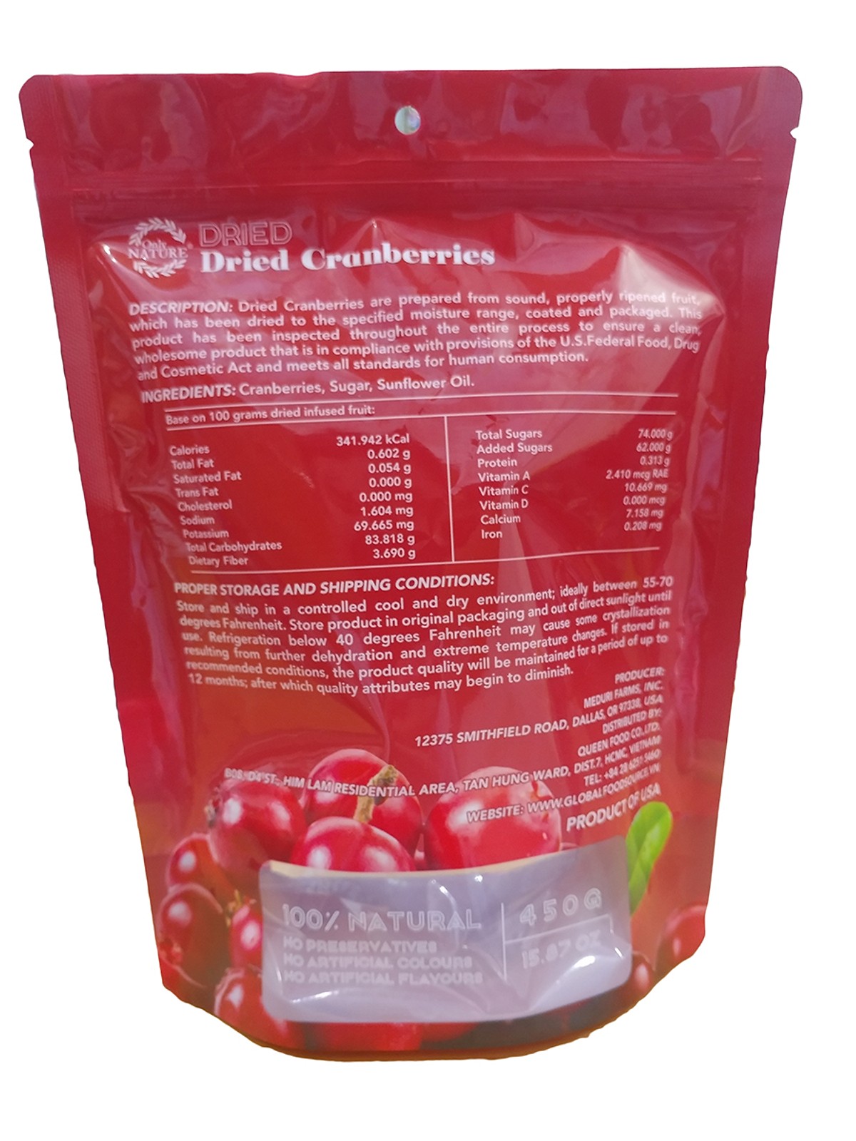 Combo 2 Túi Nam Việt Quốc Sấy Khô Only Nature Dried CranBerries (450g x 2)