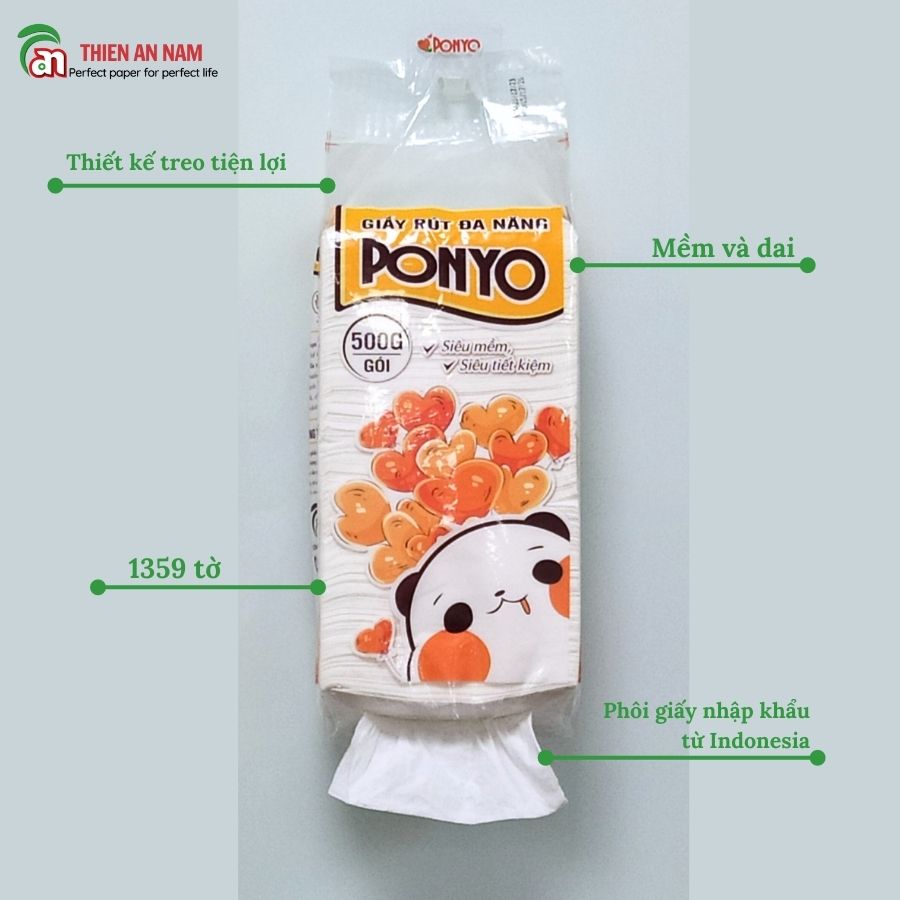 Thùng 6 Gói Khăn Giấy Rút Đa Năng Treo Tường Ponyo 500g