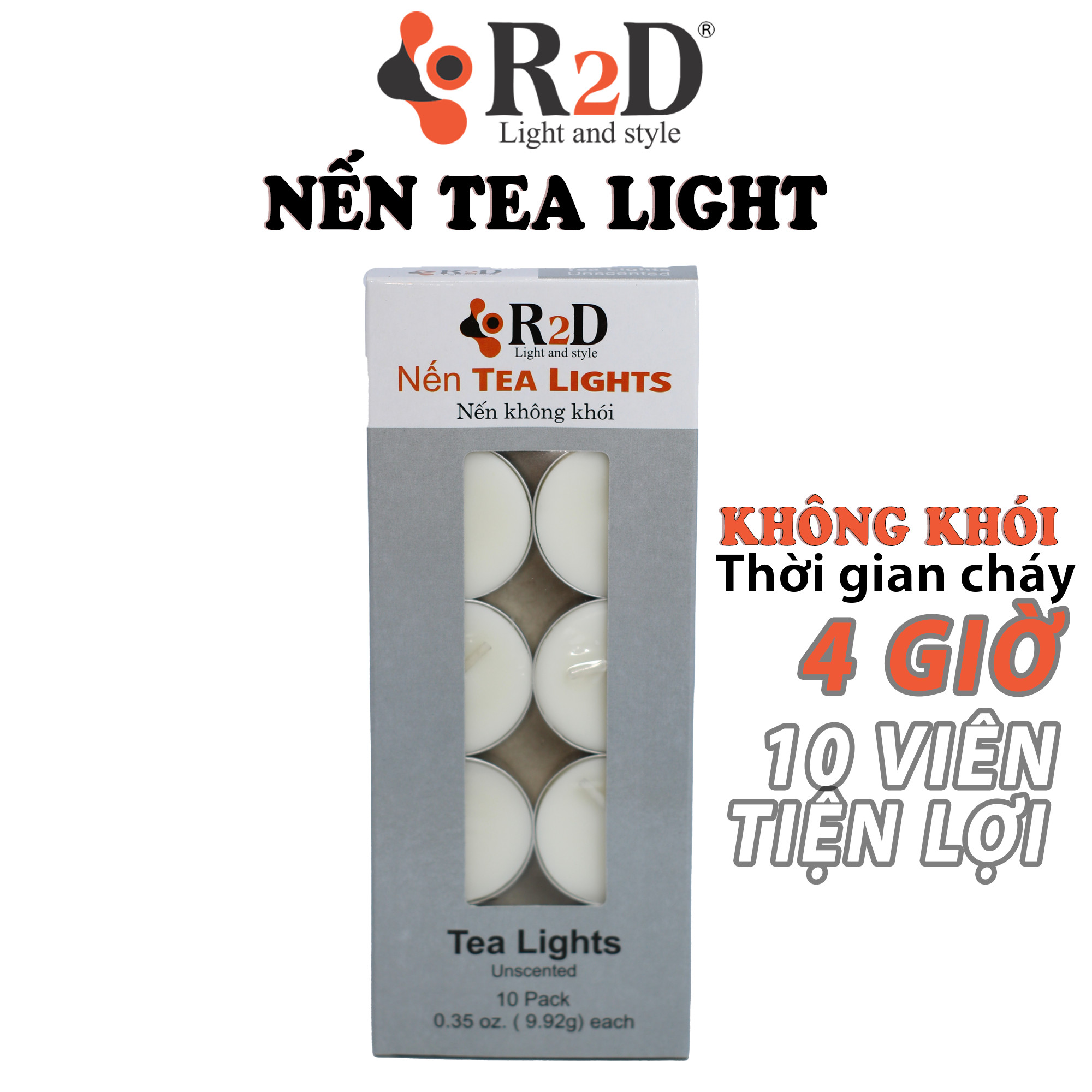 Nến Không Khói Trắng, Nến Trà, Tealight, Nến Viên , Chính Hãng Từ Thương Hiệu R2D, Thành Phần Tự Nhiên, Lành Tính.