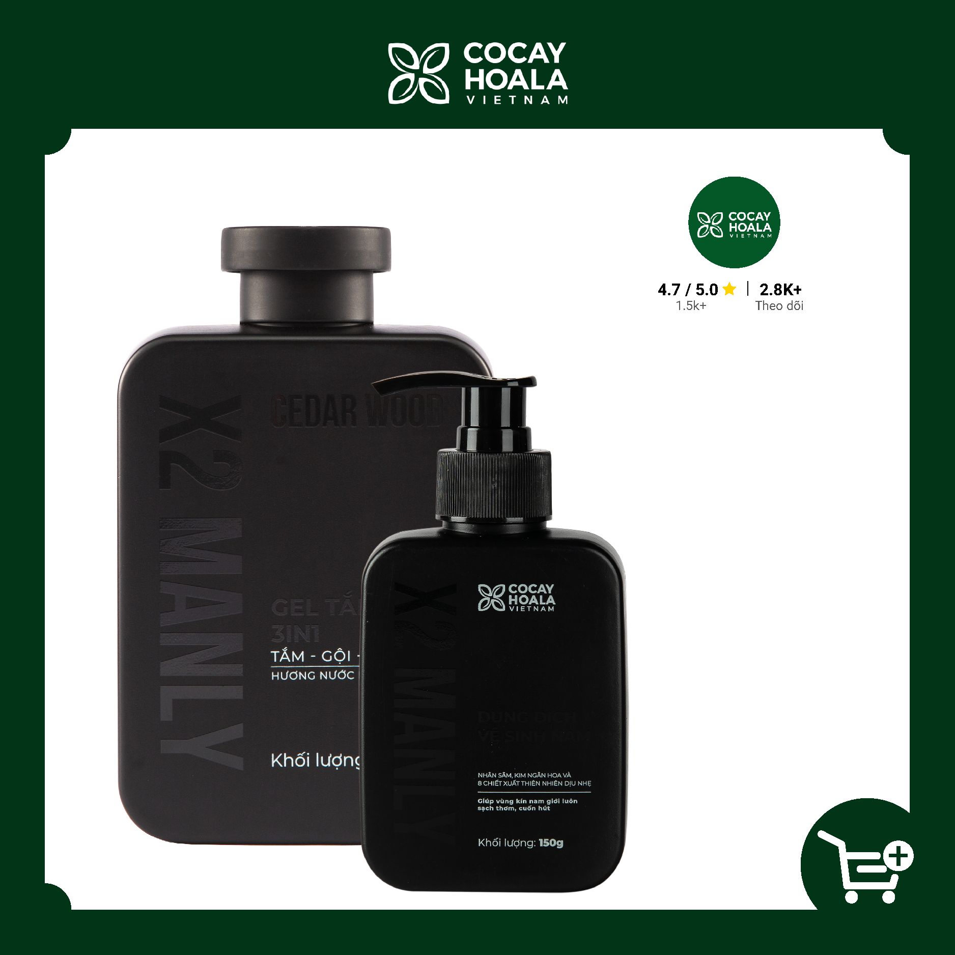 Combo Vì Anh Ngon X2 Manly - Sữa tắm gội hương nước hoa nam tính 320g & Gel vệ sinh nam 150g Cocayhoala