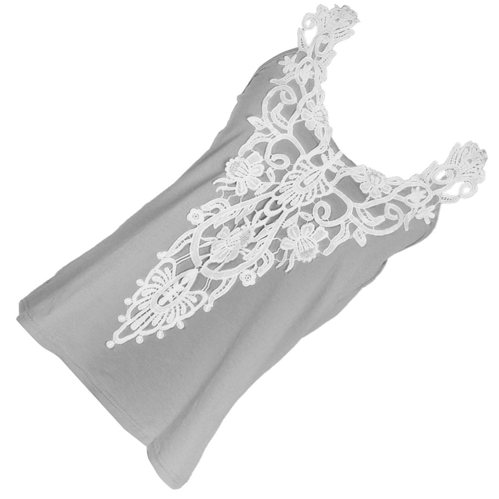 Girls Ladies Women Cotton Tops Sleeveless Lace Vest Blouse Crop Top Gray