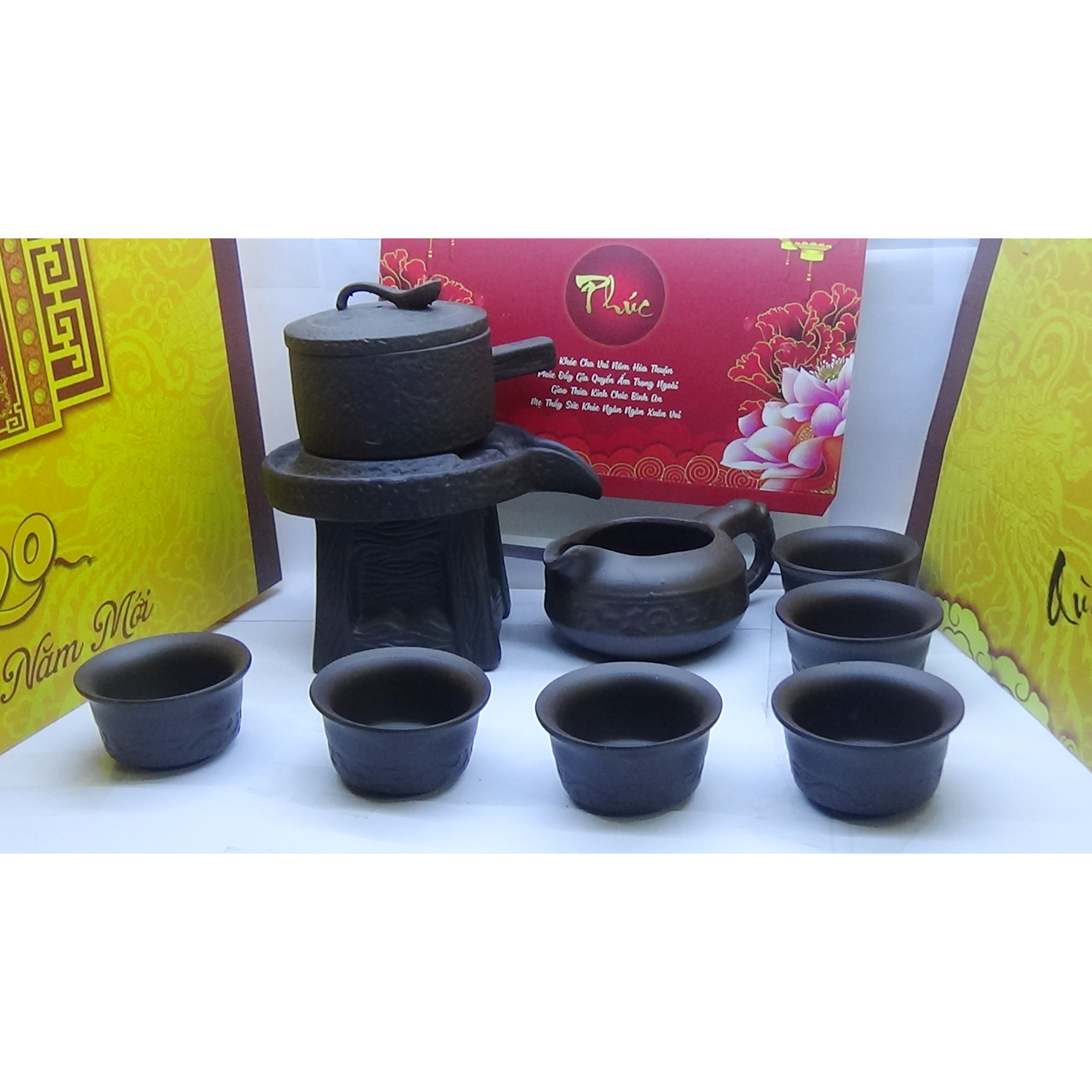 Hộp quà tết cao cấp 2020 độc đáo Bộ ấm chén GỐM RỒNG ĐẲNG CẤP nhập khẩu tô đậm nghệ thuật Trà Đạo Á Đông 