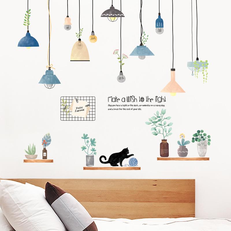 Sticker Dán Tường Họa Tiết Hình Chậu Cây Dùng Trang Trí Phòng Ngủ