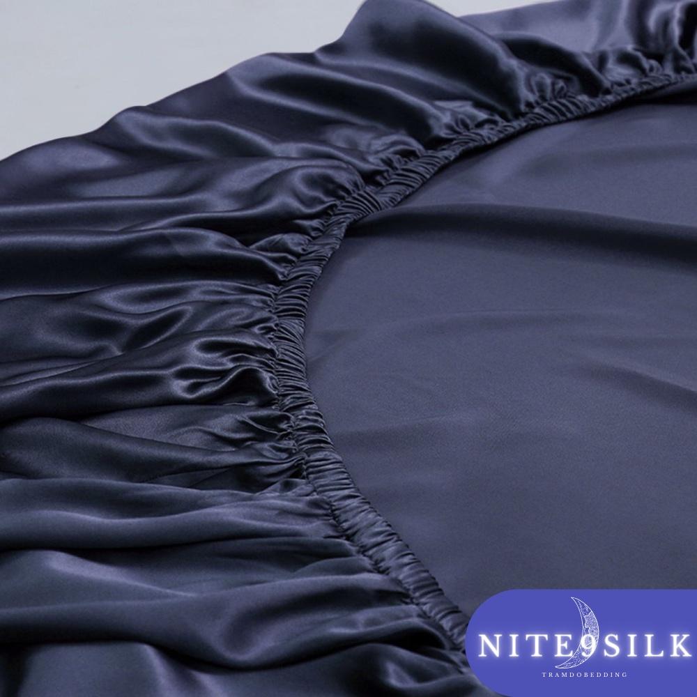 Bộ Chăn Ga Gối Lụa Màu Xanh Đen - Chăn Ga Giường Êm Ái - Nite9 Silk