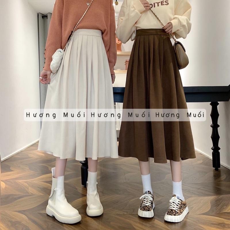 Chân váy trơn vintage xếp ly to xoè - mã 22001