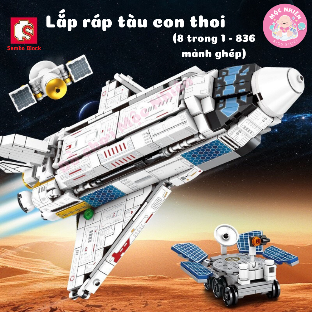 Đồ chơi lắp ráp xếp hình tàu con thoi Space Shuttle 8 trong 1 SEMBO BLOCK 203311 - 203318 (836 mảnh ghép)