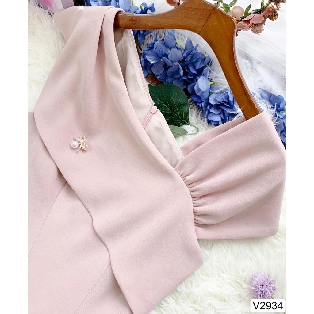 Đầm Thiết Kế Ginny Dress Lệch Vai Kèm Tag Cài - Váy Thiết Kế Cao Cấp Màu Be