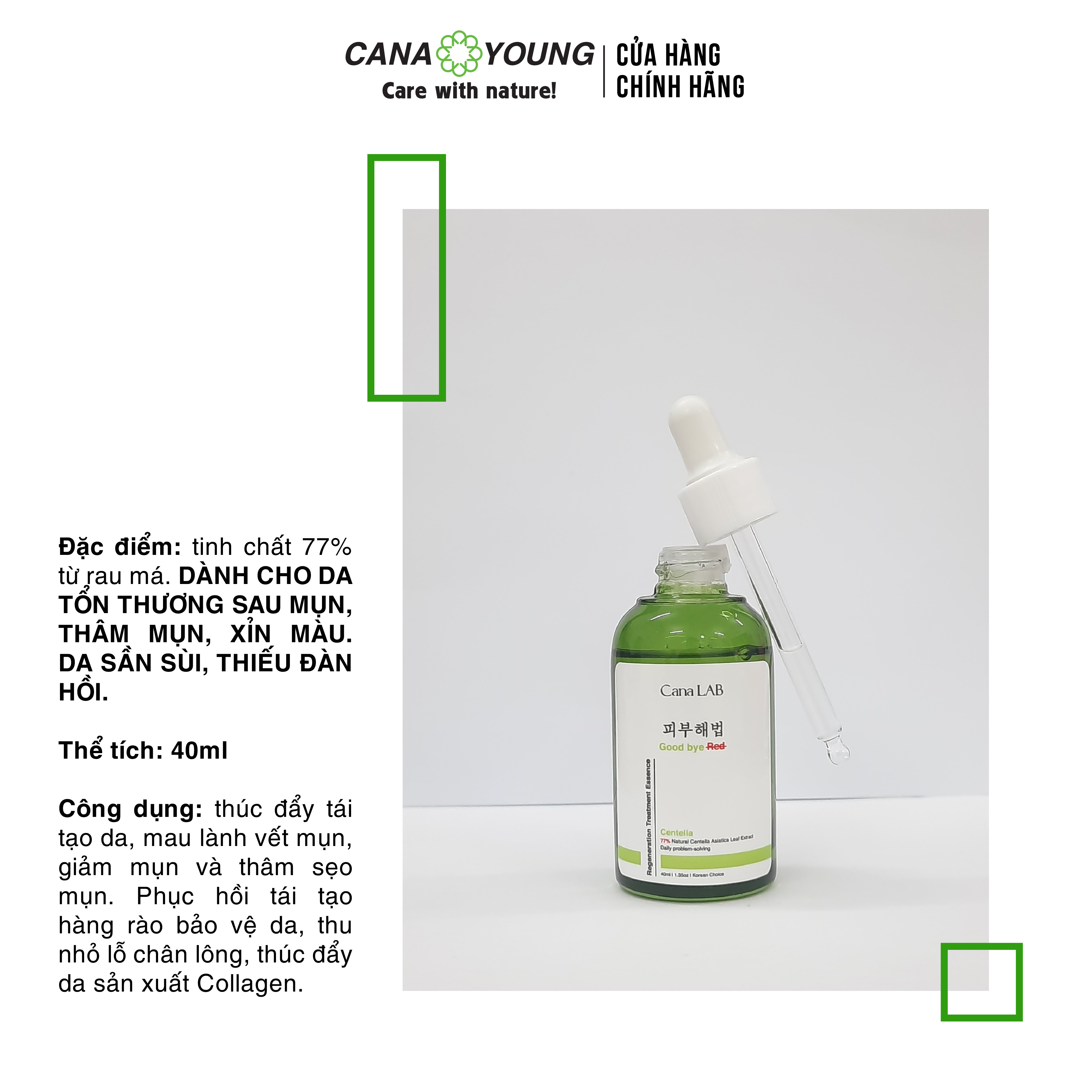 Tinh chất rau má làm dịu da, phục hồi và mờ vết thâm Cana LAB Centella Good bye RED Regeneration Treatment Essence