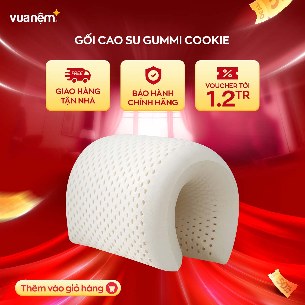 Gối Cao Su Thiên Nhiên Gummi Cookie Thiết Kế Vòm Cong Tối Ưu Giúp Giảm Đau Cổ Vai Gáy Vượt Trội