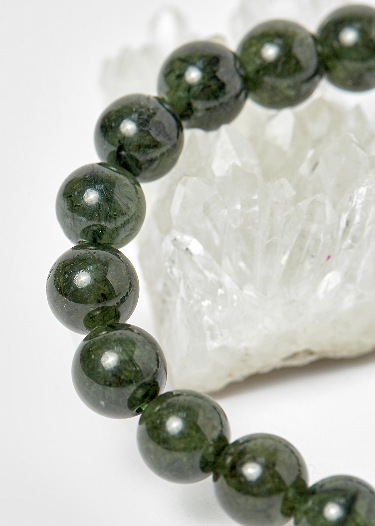 Vòng thạch anh tóc xanh phối charm bạc hạt 8mm mệnh hỏa, mộc - Ngọc Quý Gemstones