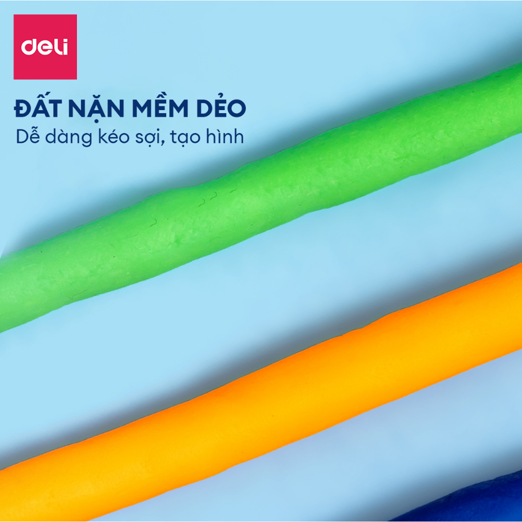 Bộ Đất Nặn 3D Deli 12/24 Màu - Đất Sét Nặn An Toàn, Không Dính Tay, Kèm Phụ Kiện Khuôn Nặn Cho Bé