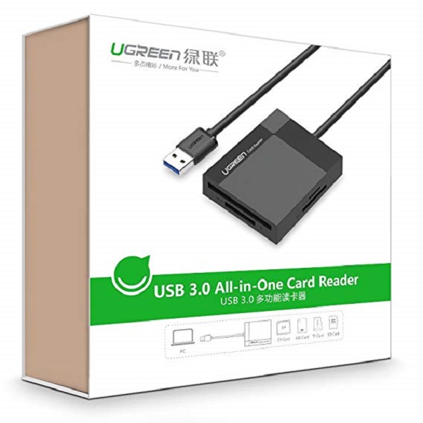 Đầu đọc thẻ USB3.0 hỗ trợ thẻ TF/SD/CF/MS dài 0.5m UGREEN 30231 - Hàng chính hãng