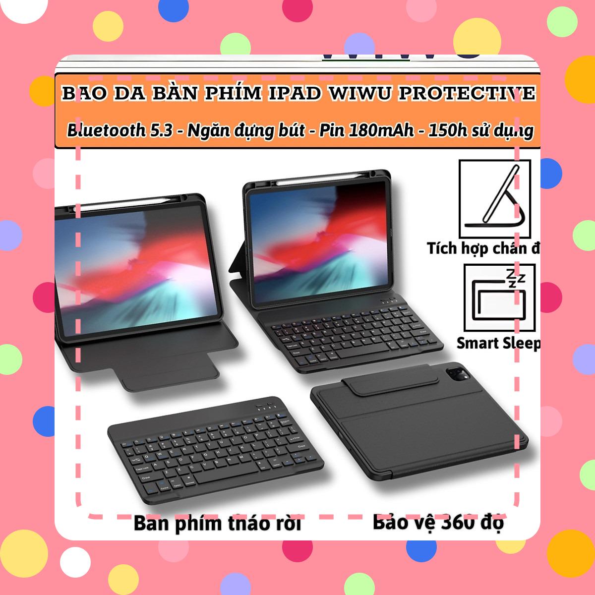 Case bao da bàn phím bluetooth bảo vệ 360 độ hiệu WIWU Protective Keyboard cho iPad Pro 11 13 inch M4 Pro 11 2020/21/22 Air 4/5/6/7 Gen 7 8 9 10.2 inch 10.5 inch Gen 10 10.9 inch - Bàn phím từ tính nam châm tháo rời, tích hợp giá đỡ - Hàng nhập khẩu