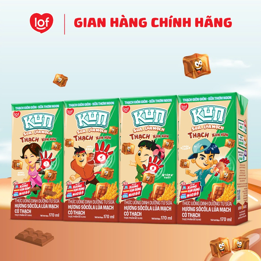 Thùng 48 hộp KUN Socola lúa mạch có thạch 170ml