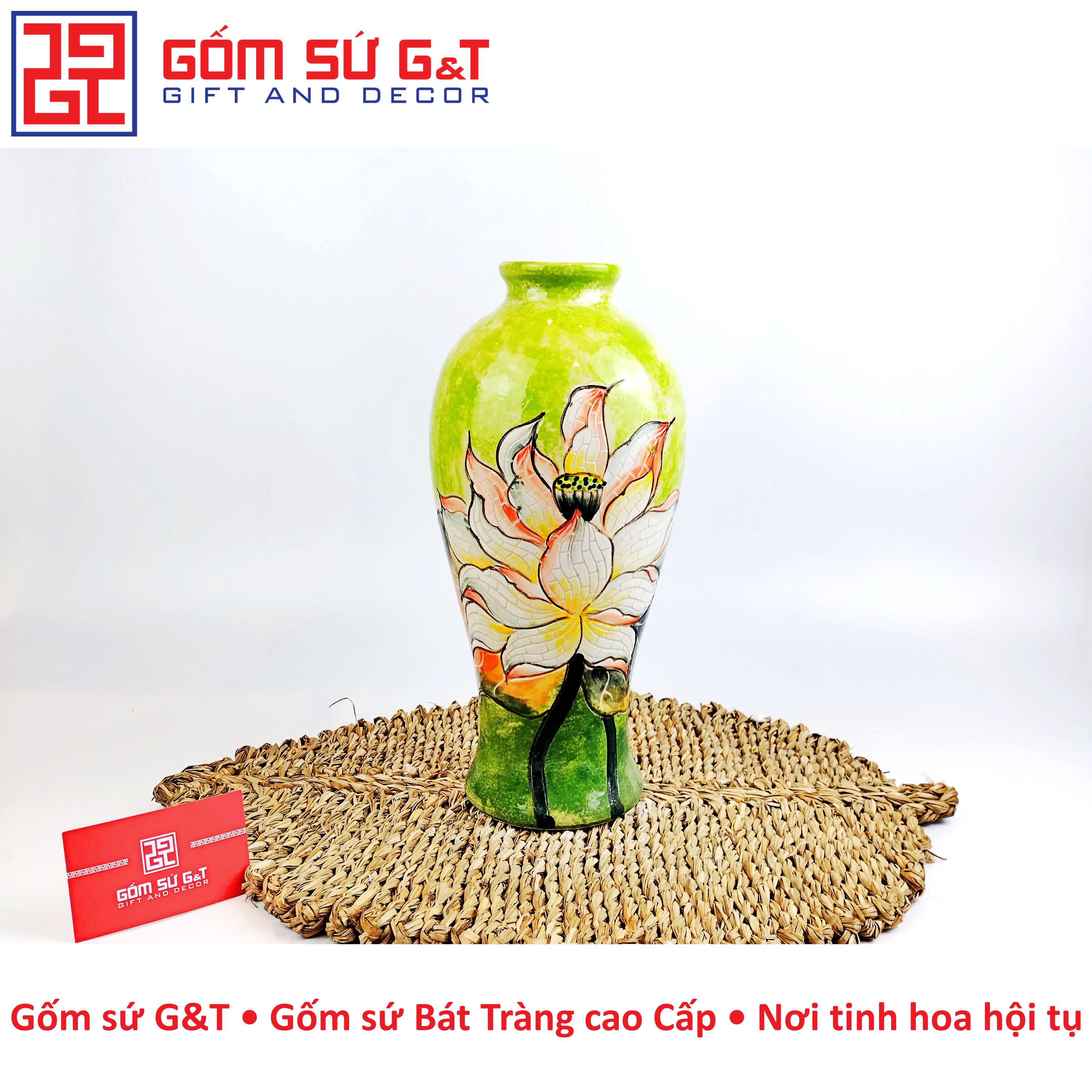 Lọ hoa dáng đùi dễ vẽ bạch liên Gốm Sứ G&T