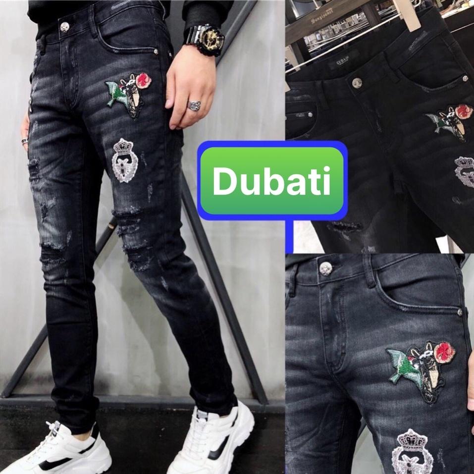 Quần Jeans Nam, Baggy Nam Chất Bò Đen Thêu Hình Đẹp Sắc Nét Cao Cấp- DB 450- DUBATI FASHION