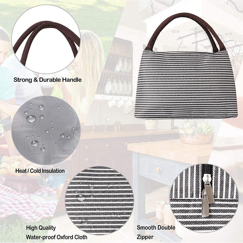 Túi Đựng Hộp Cơm Trưa ANAEAT Chất Liệu Canvas Giữ Nhiệt Kẻ Sọc Thiết Kế Tiện Dụng Để Mang Đi Dã Ngoại Dành Cho Bé