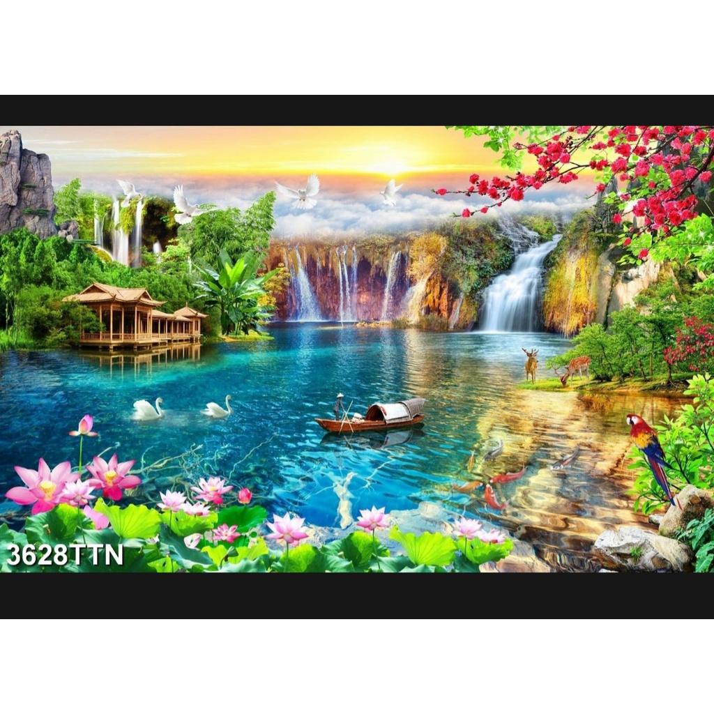 TRANH DÁN TƯỜNG 3D SƠN THỦY HỮU TÌNH - TRANH PHONG CẢNH SƠN THỦY DÁN TƯỜNG