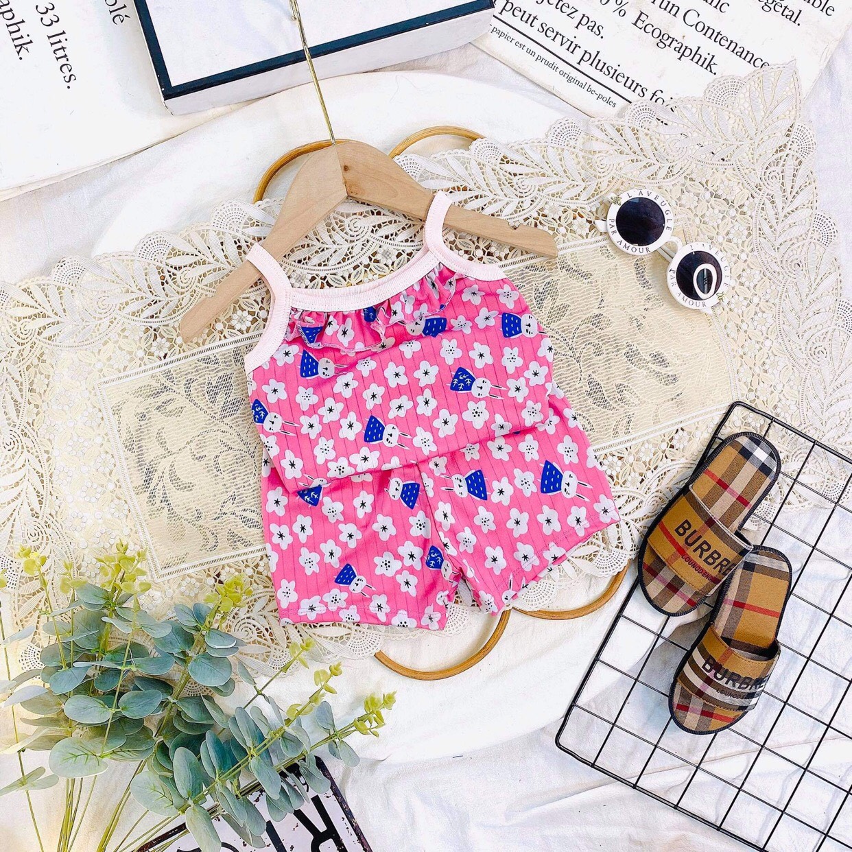 Bộ thun lạnh 2 dây cho bé gái size nhí 6-18kg