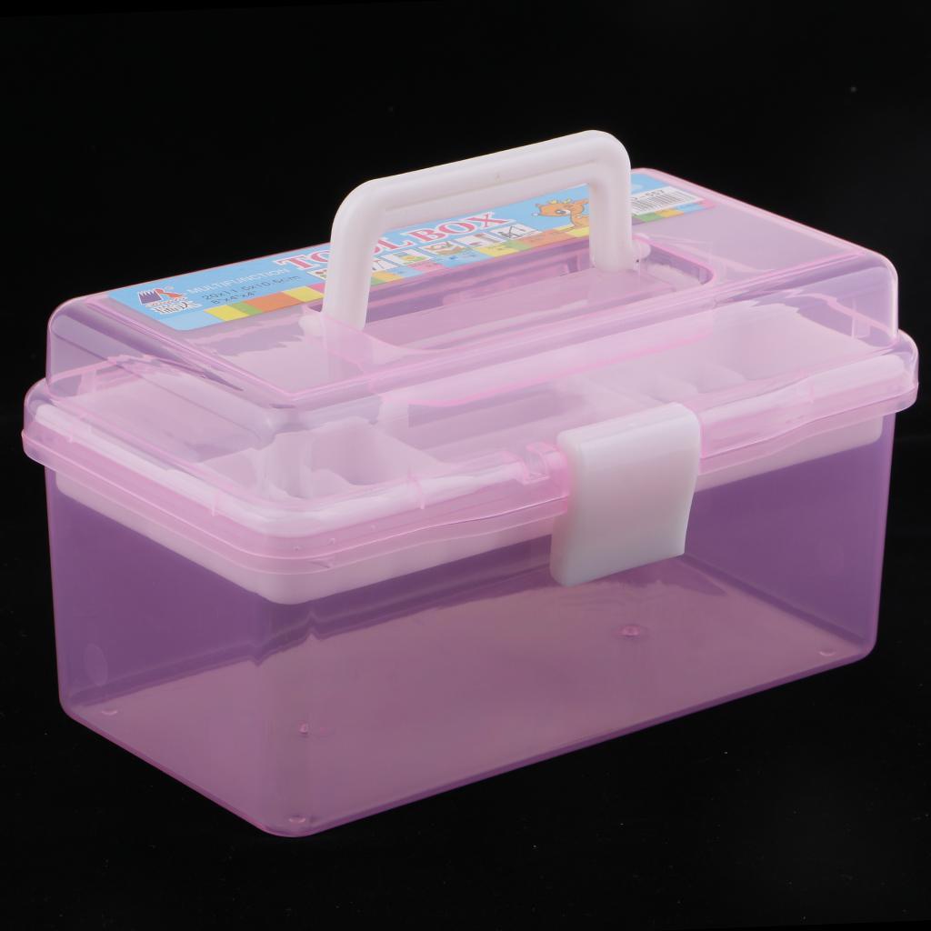 2 Layer Plastic Sewing Jewelry Painting Tools Box Storage Box Organizer Pink