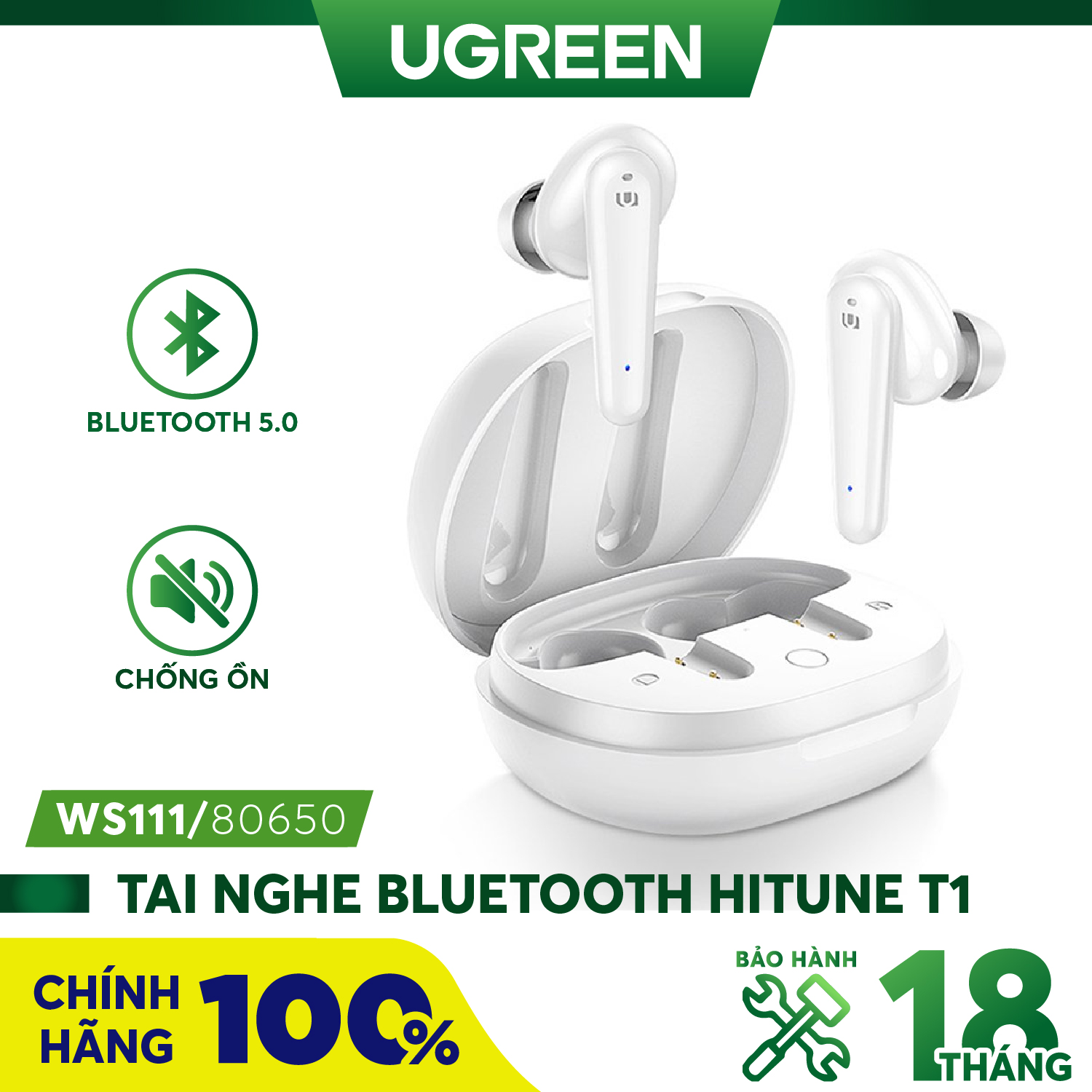 Tai nghe Bluetooth TWS UGREEN WS111 80650 - Âm thanh Hifi True Wireless sạc 1.5 giờ Thời gian sử dụng tối đa lên đến 24h - Hàng nhập khẩu chính hãng