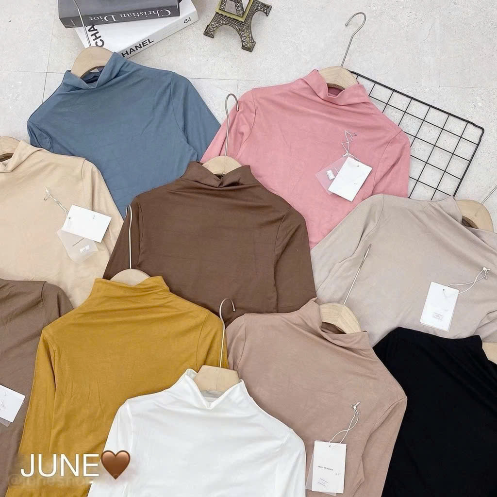 Áo thun giữ nhiệt nữ tay dài cổ cao 3 phân vải premium cotton mềm mịn ôm dáng MÀU ĐEN Văn Phòng Du Lịch Dã Ngoại Phượt
