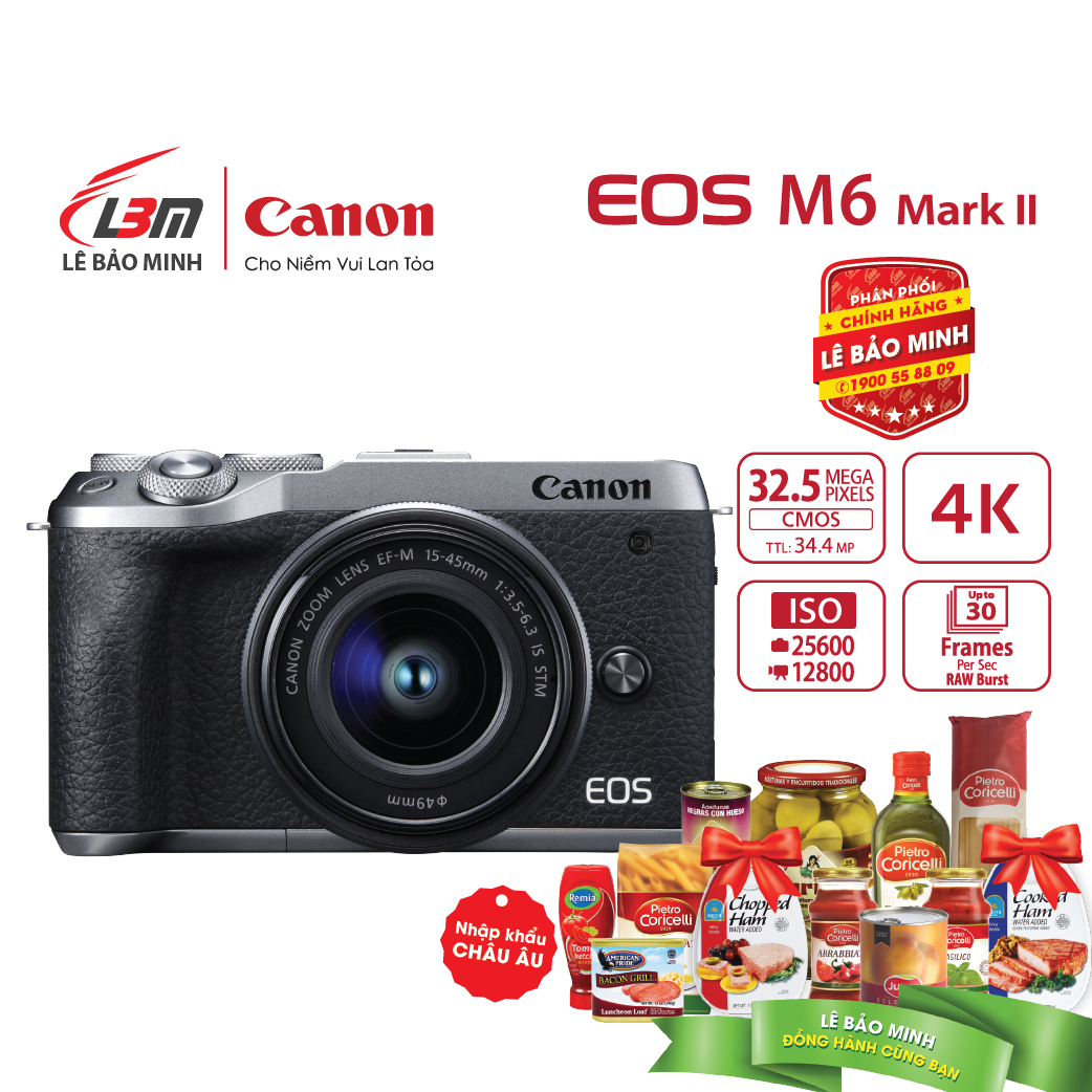 Máy ảnh Canon EOS M6 Mark II EF-M15-45mm F/3.5-6.3 IS STM - Hàng Chính Hãng Lê Bảo Minh