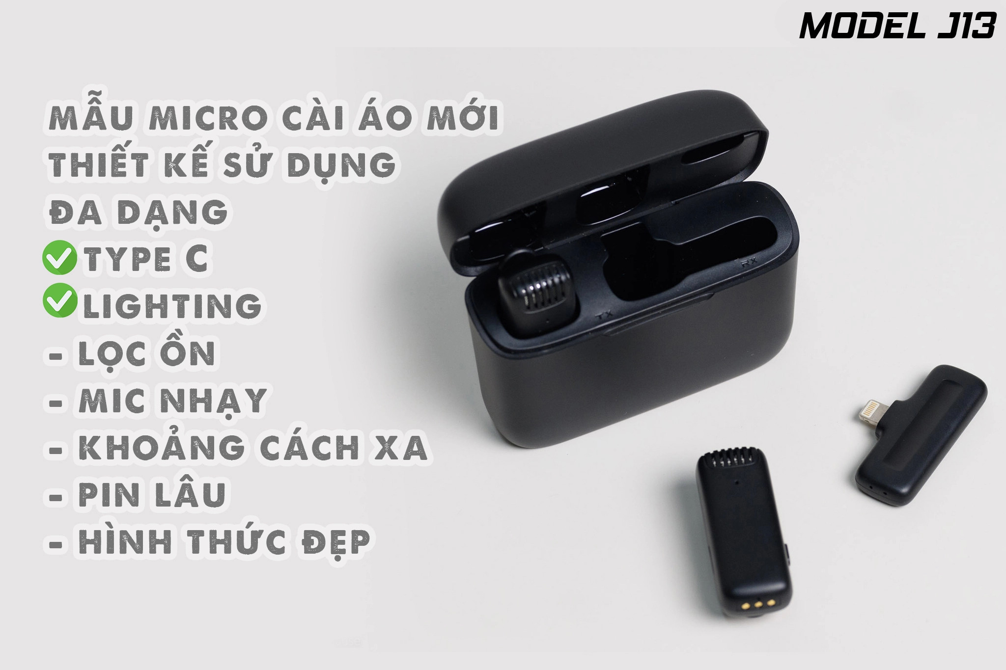 Mic không dây MTMAX J3 dành cho điện thoại gọn kết nối nhanh pin khỏe đủ kết nối kèm dock sạc chuyên quay video clip, vlog, ghi âm chuyên nghiệp