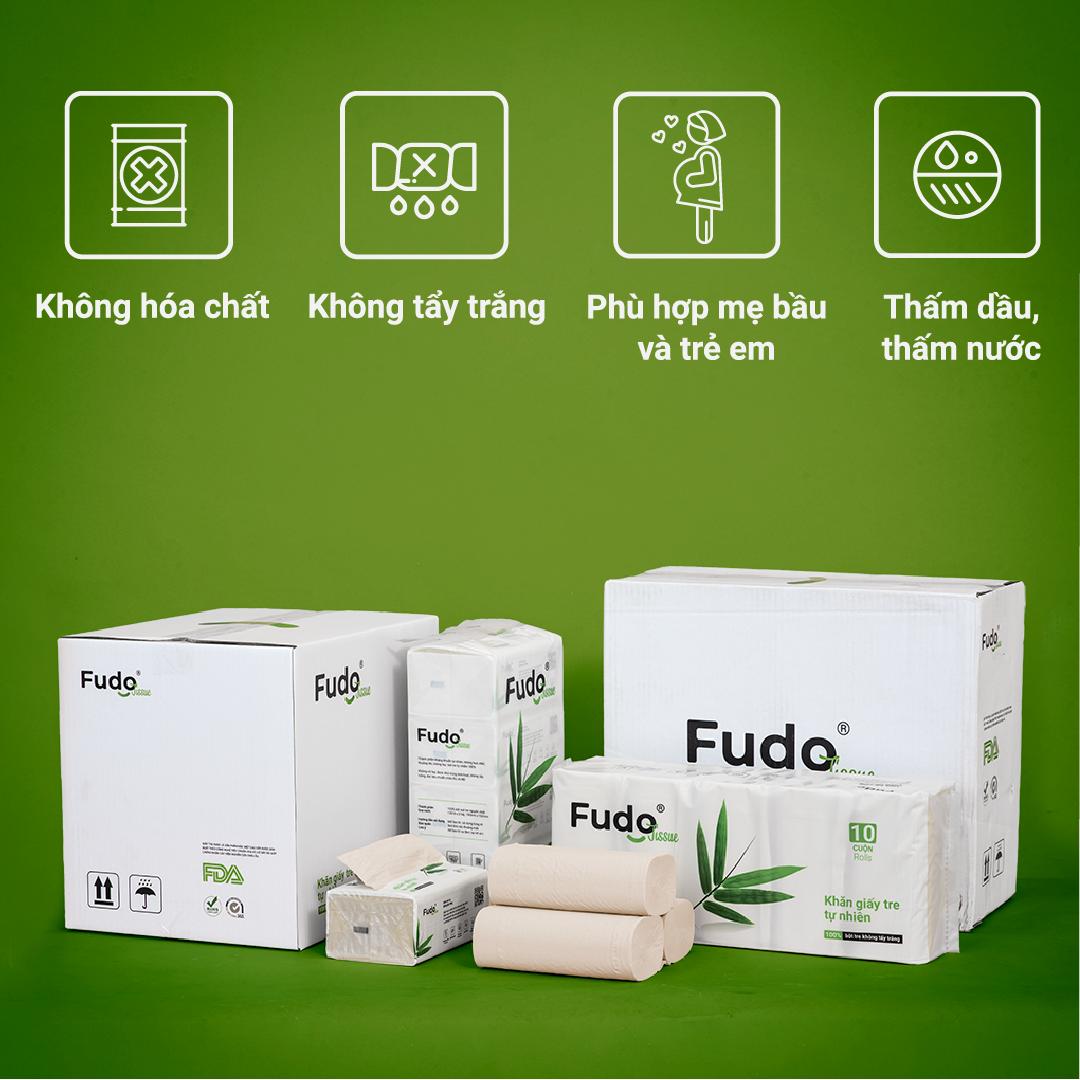 Khăn giấy tre Fudo - Combo (20 gói giấy ăn (1 thùng) + 30 cuộn giấy vệ sinh không lõi (1 thùng)): 100% bột tre, không tạo mùi, không tẩy trắng