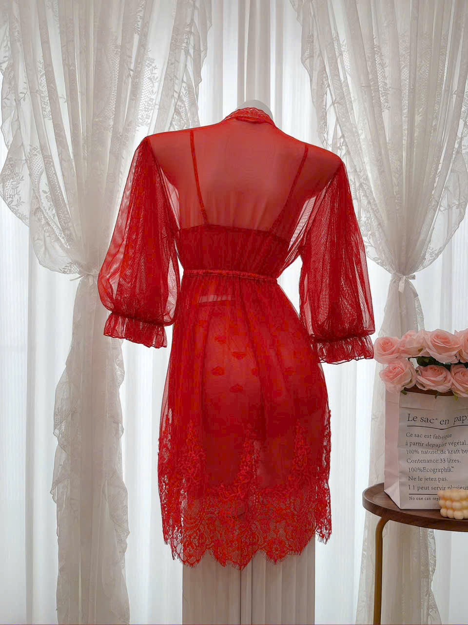 Bộ Đồ Ngủ 2 Dây Ren Lưới Quảng Châu Cao Cấp Không Kèm Choàng D427