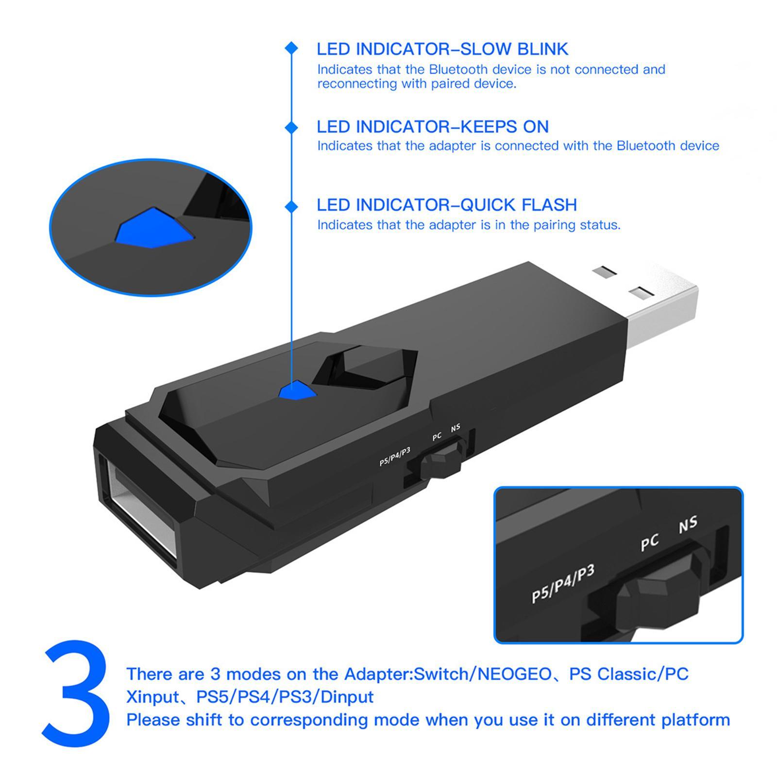 Controller Converter Bluetooth Adapter Receiver Wireless for PS5/PS4/SWITCH