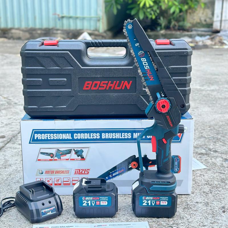 [Có Bơm Nhớt Tự Động] Máy Cưa Pin 8 Inch Boshun Cầm Tay - CS08 - Tốc Độ Cưa 7m/s - Không Chổi Than Cao Cấp - Chân Pin Phổ Thông 2 Pin 15 Cell 21V/6Ah