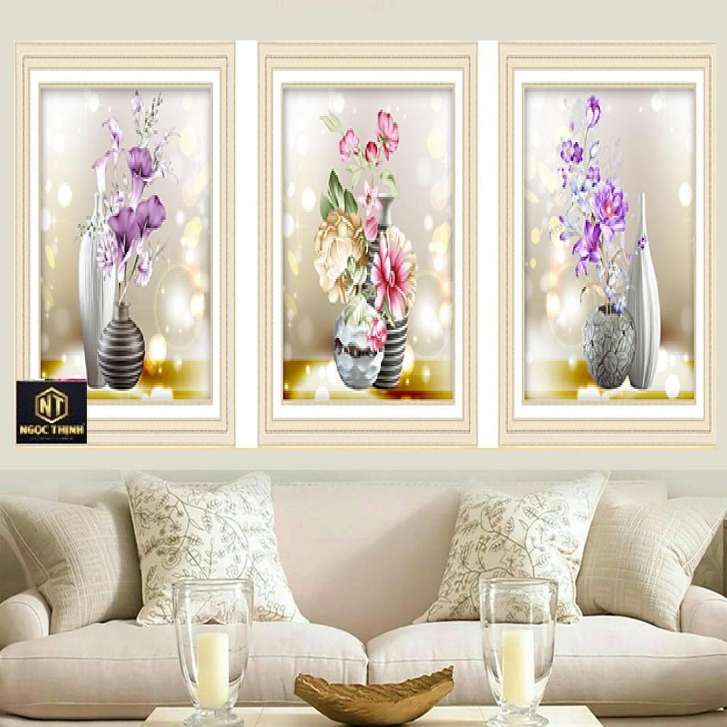 Tranh đính đá mẫu mới Bình Hoa Khoe Sắc -KT: 148X50