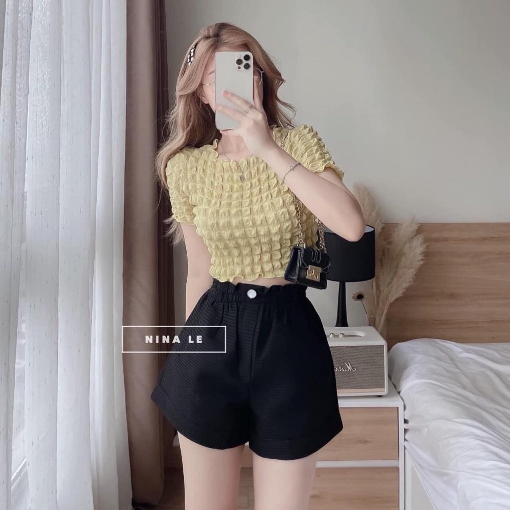 Áo vải xốp cổ tròn, áo kiểu nữ ngắn tay cổ tròn.