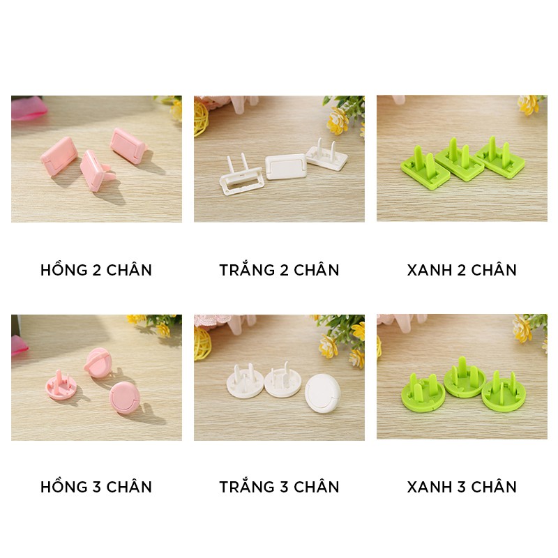 Nút Bịt Ổ Điện Babyup an toàn cho bé, nhựa ABS cao cấp, có móc kéo (Bộ 10 cái), loại 2 chân 3 chân chống giật nhỏ gọn chắc chắn
