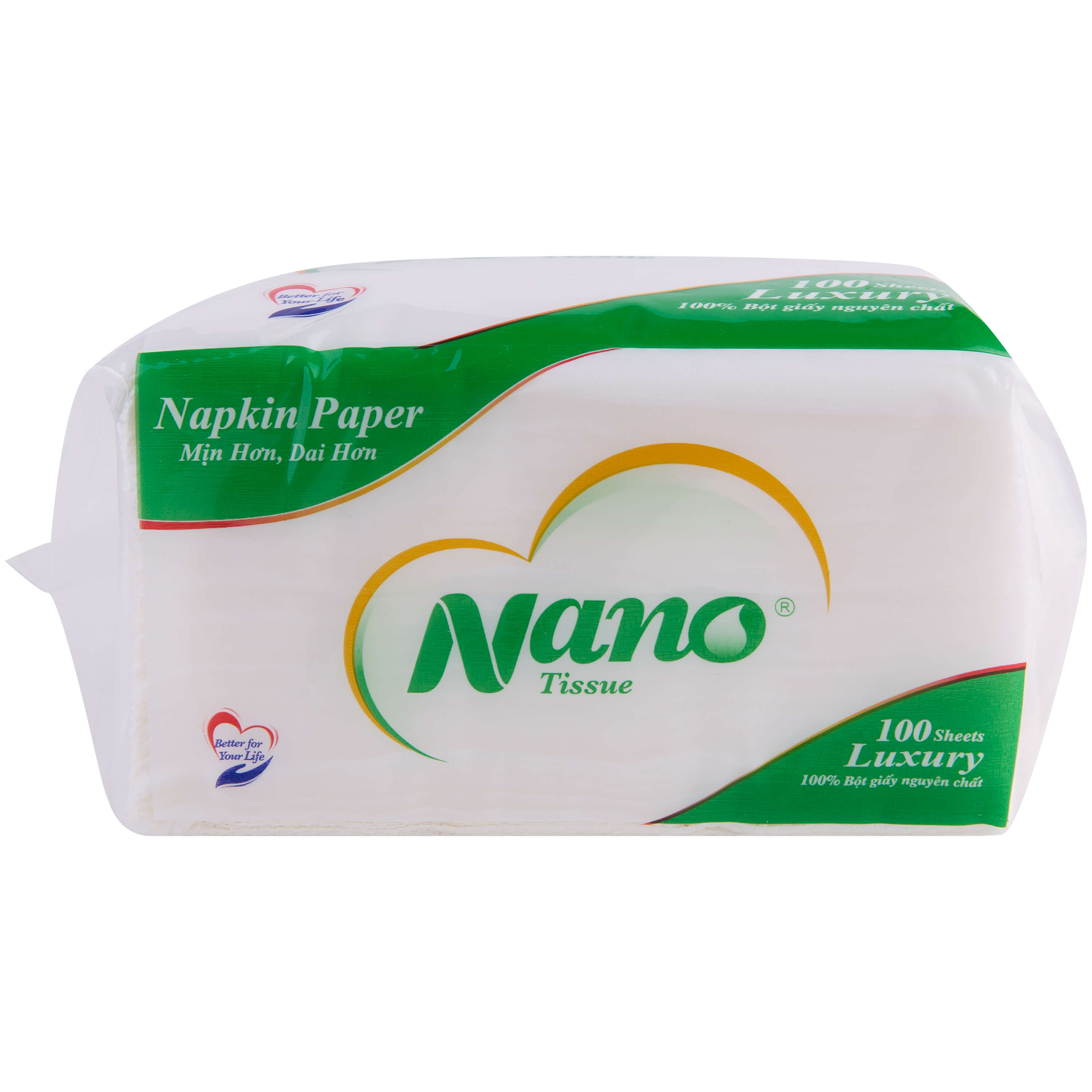 Khăn giấy rút lụa Nano Napkin 100 tờ, Giấy ăn khô vuông siêu dai cao cấp mềm dai an toàn - Nano Tissue
