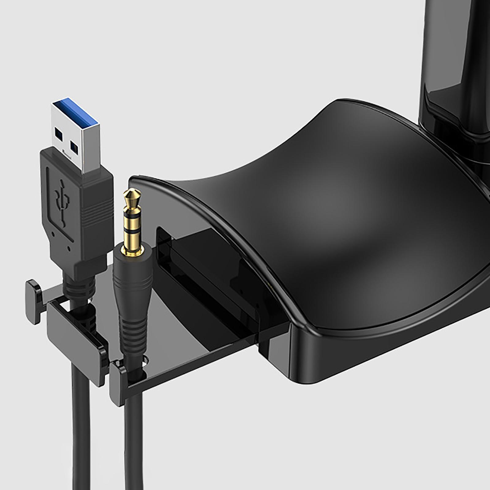 Under Desk Headphone Stand Holder, with 5 Ports Mount with USB Charger with Cable Clip Organizer