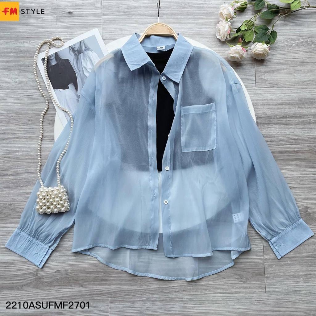 Áo sơ mi nữ FM Style chất voan mềm mại dày dặn tay dài phối túi thời trang Hàn Quốc 210270025