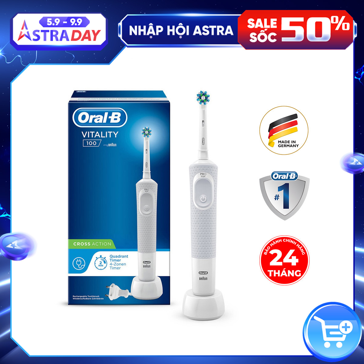 Bàn chải đánh răng điện Oral-B Vitality 100 CrossAction White D100.413.1