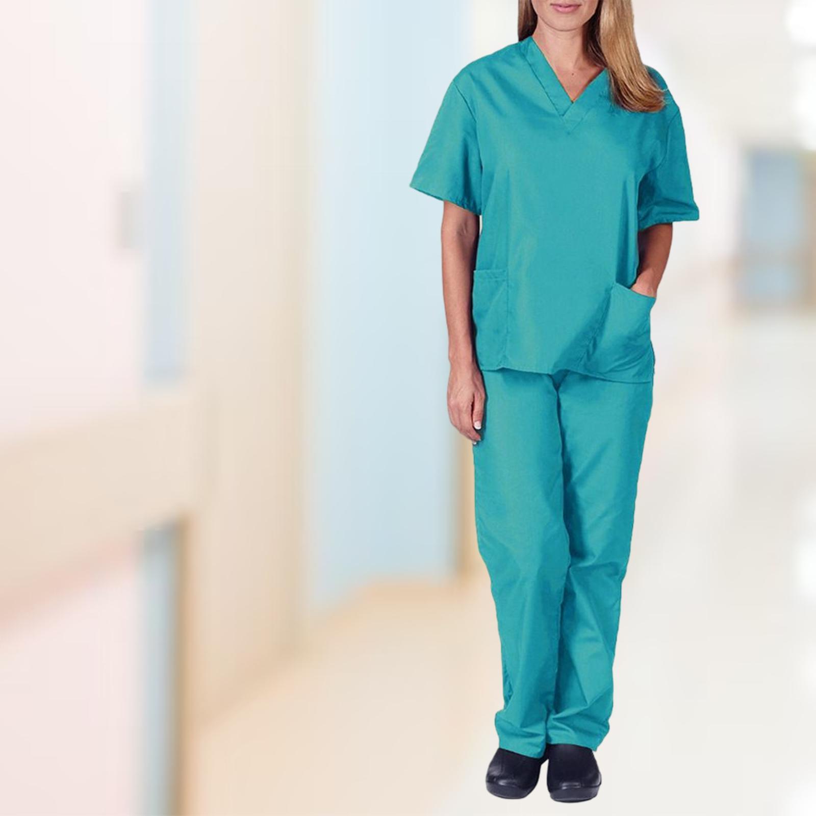 Scrubs Set for Women Lightweight Stretch Scrub Top and Pants Blue S