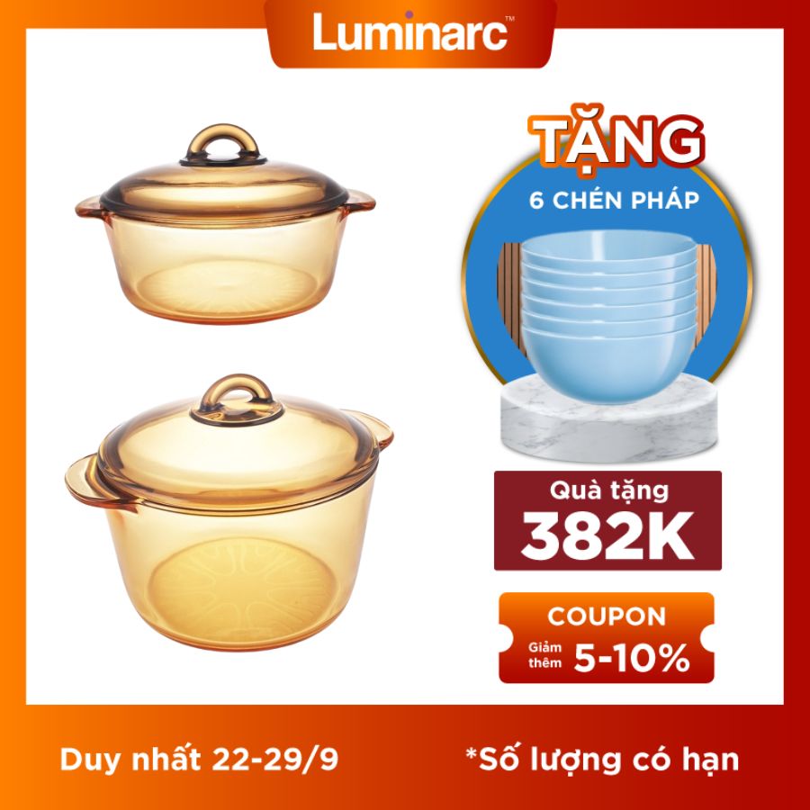 Bộ 2 Nồi Thuỷ Tinh Luminarc Amberline Granite 2 Lít/ 3 Lít (Bảo Hành 10 năm)-LUGR23