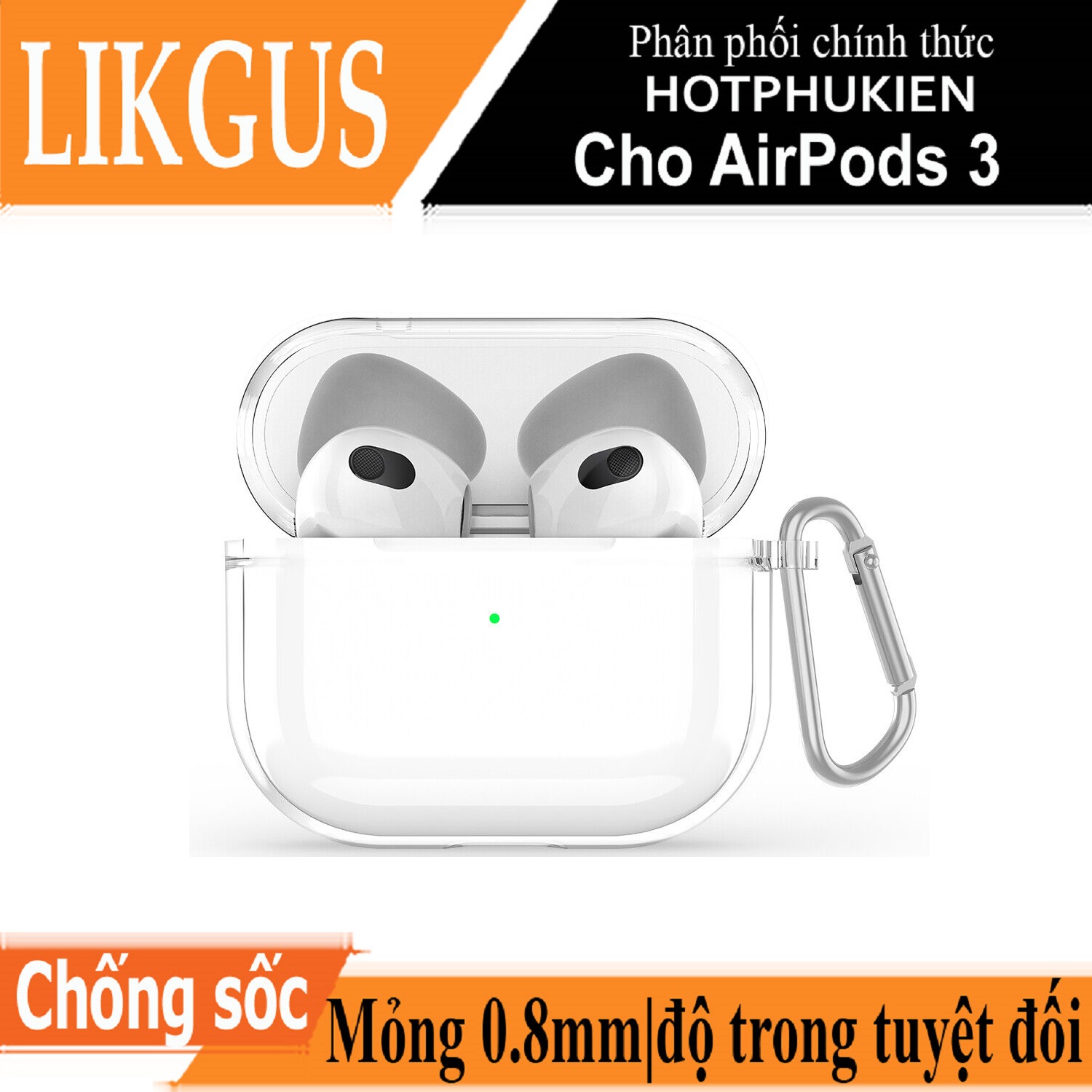 Bao case chống sốc trong suốt cho Airpods 3 hiệu Likgus Clear Shell - Mỏng 0.8mm, bảo vệ toàn diện, vật liệu cao cấp - Hàng nhập khẩu