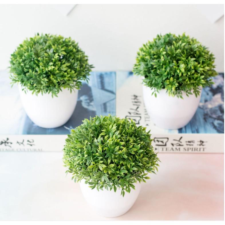 Chậu lá cỏ bonsai giả để bàn nhiều màu -Chậu hoa để bàn-Hoa giả trang trí nhà hàng cafe