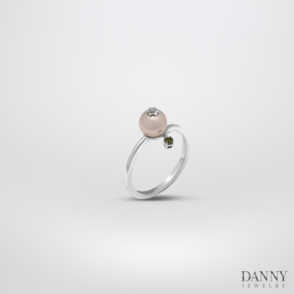 Nhẫn Nữ Danny Jewelry Bạc 925 Đính Ngọc Ốc & Đá Sapphire N0103 Xi Rhodium