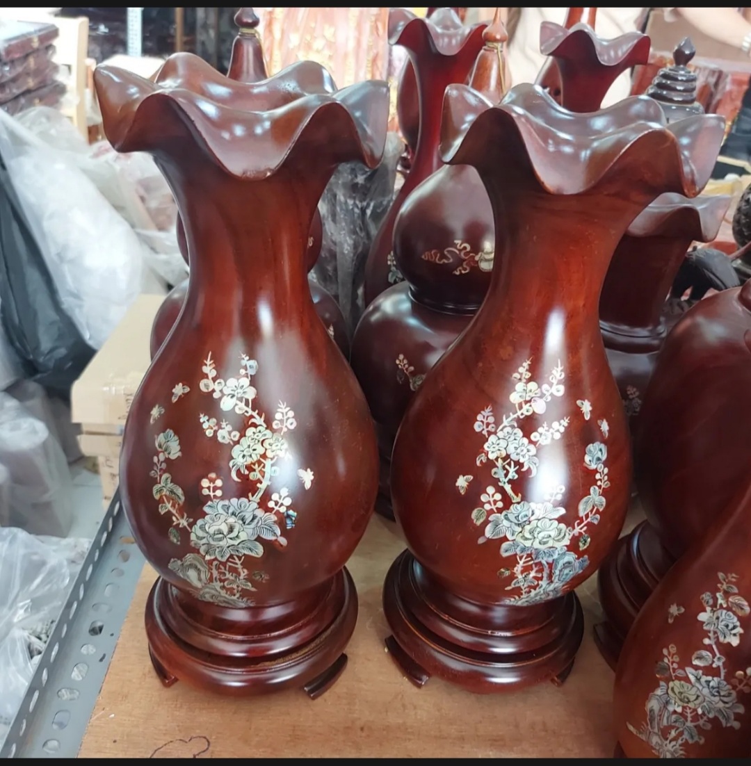 Cặp Lục bình hoa huệ gỗ lim cẩn hoa hàng nguyên khối cao 30cm