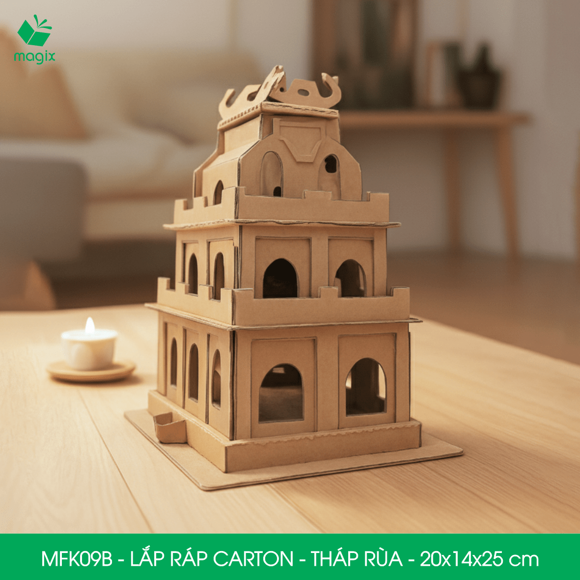 MFK09B - 20x14x25 cm - Mô hình Tháp Rùa lắp ráp từ bìa carton cao cấp, mô hình địa danh Việt Nam